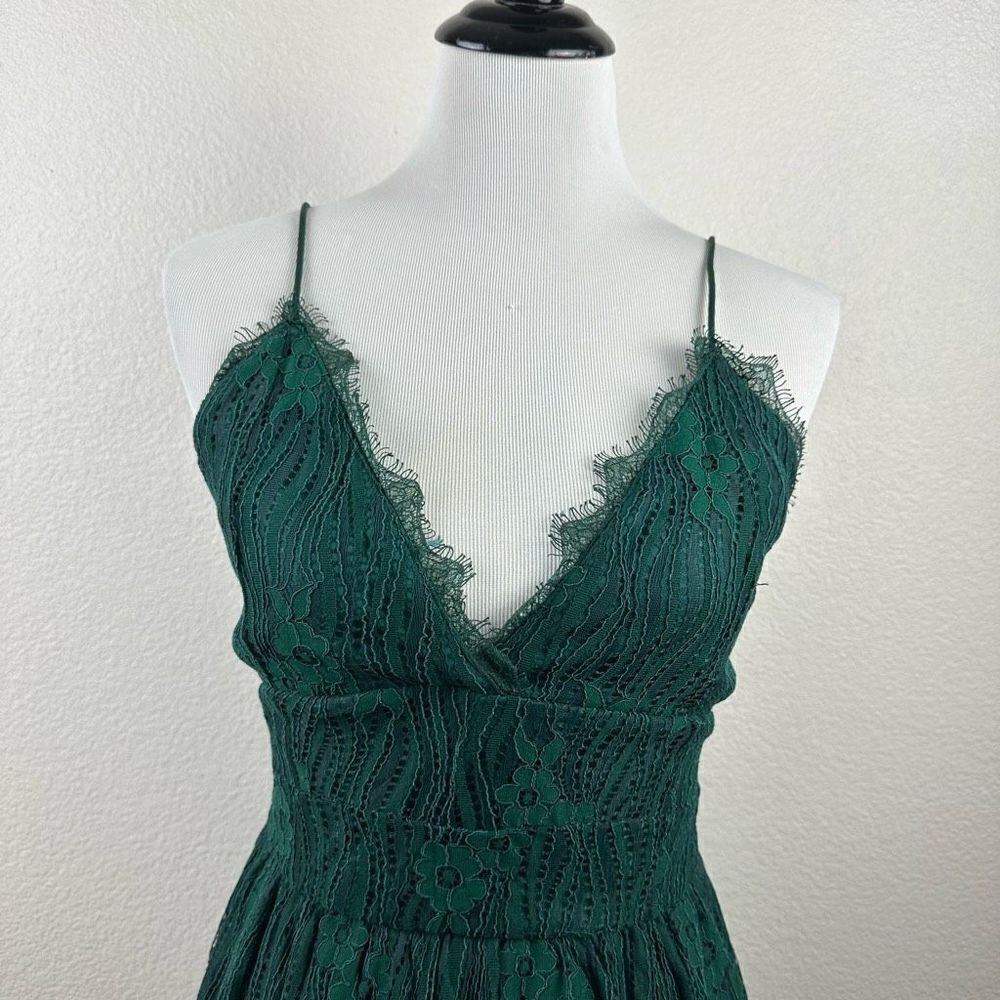 Aooksmery Women's Size M Lace Mini Dress‎ Emerald Green Tie Back New - Picture 3 of 15